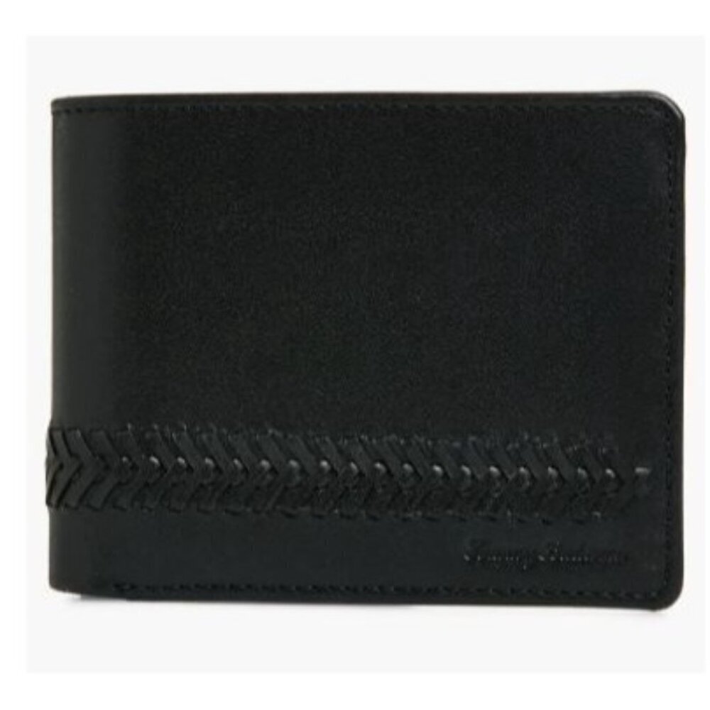 Tommy Bahama Mens Black Leather Lace Details Bifold Wallet Gift Box New - Picture 2 of 6